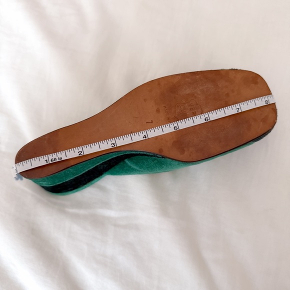 1970s Charles Jourdan Wedge Mules Green Velvet Rare Guy Bourdin Heels - Picture 13 of 14